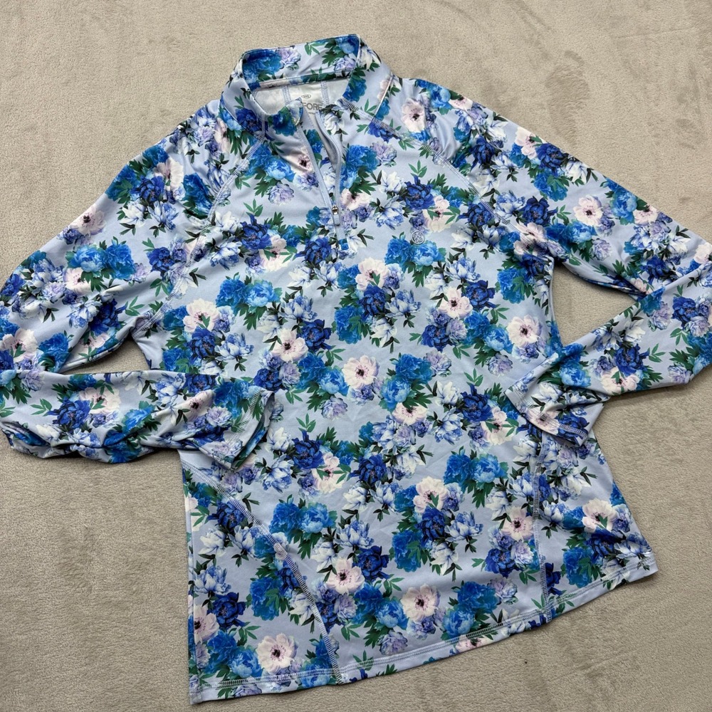G/FORE Quarter Zip Pullover Womens Large Blue Floral Performance Golf Sporty Top